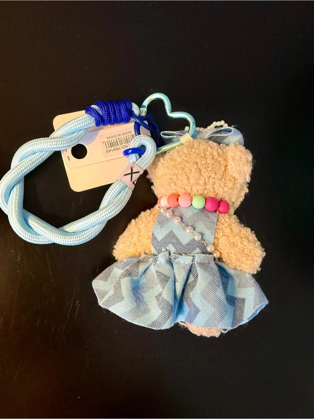 NWT Kawaii Sherpa Teddy Bear Chevron Blue Dress Coffee Plush Bag Charm/Keychain